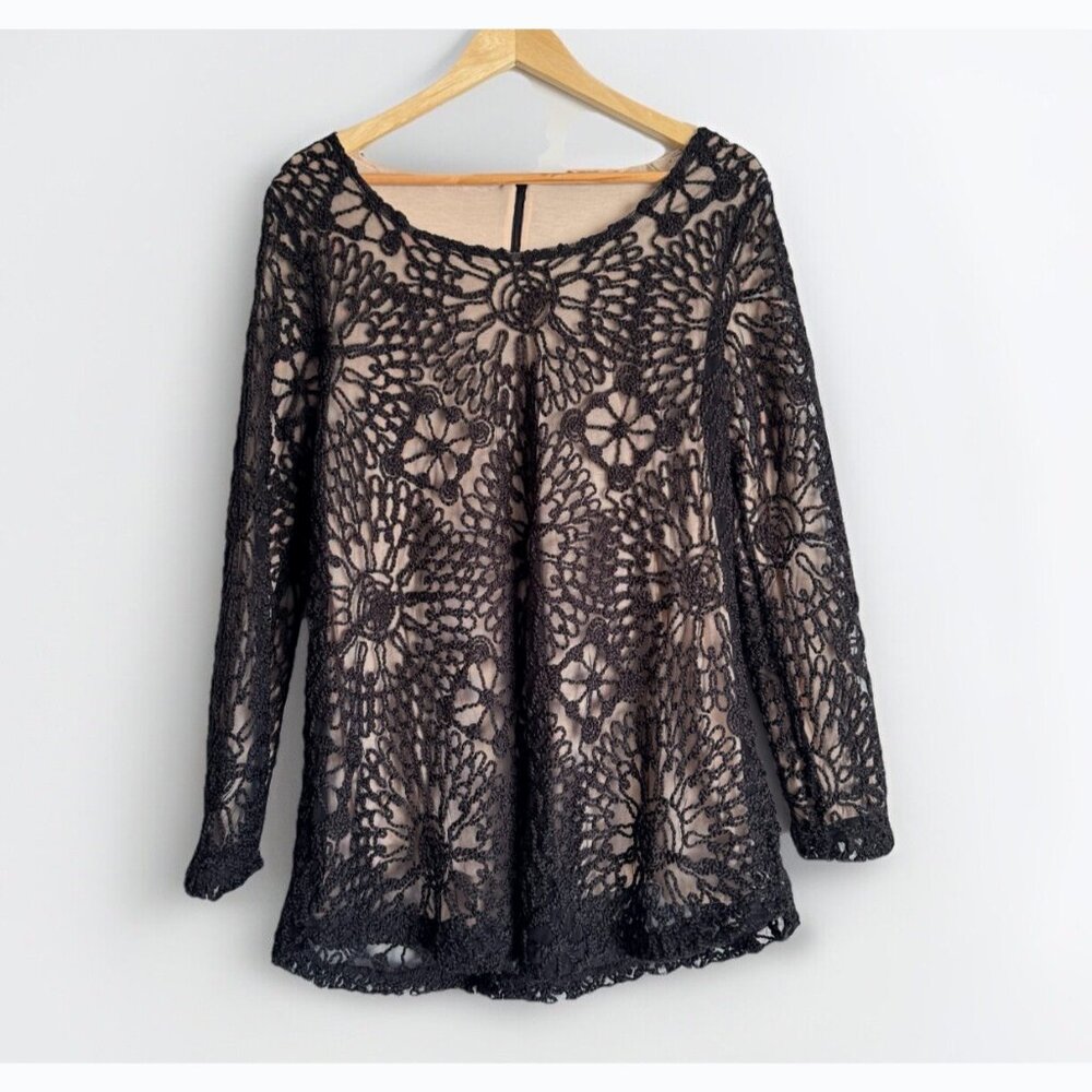 Soft Surroundings Women’s Floral Black Crochet Tunic Medium Boho Chic Romantic